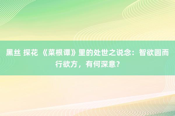 黑丝 探花 《菜根谭》里的处世之说念：智欲圆而行欲方，有何深意？