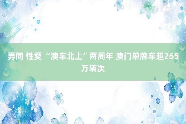 男同 性愛 “澳车北上”两周年 澳门单牌车超265万辆次
