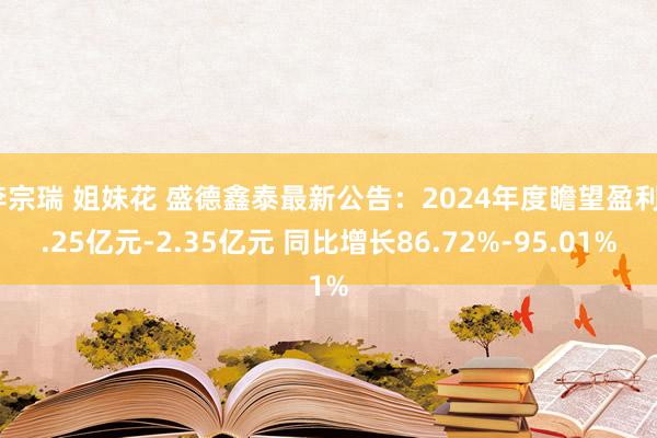 李宗瑞 姐妹花 盛德鑫泰最新公告：2024年度瞻望盈利2.25亿元-2.35亿元 同比增长86.72%-95.01%