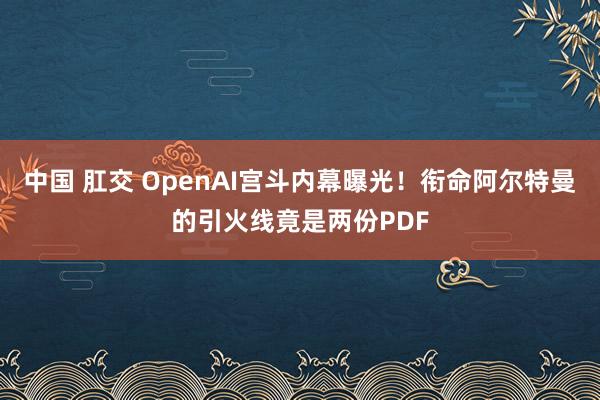 中国 肛交 OpenAI宫斗内幕曝光！衔命阿尔特曼的引火线竟是两份PDF